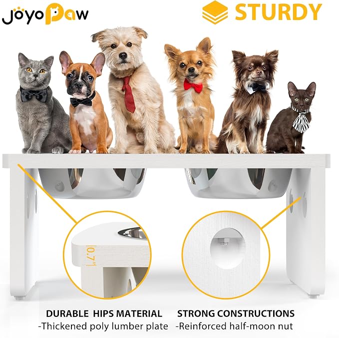 Elevated Dog Bowls, Waterproof Raised Dog Bowl for Medium & Large Dogs, HIPS Poly Lumber Stand with 2 Stainless Steel Bowls, Indoor & Outdoor Use (13'' Tall–68 oz Bowl, White) - Image 4