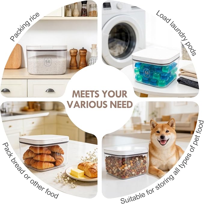 LEAWALK 5-8Lbs/5.92Qt/5.6L Airtight Dog Cat Food Storage Container and Pet Storage Bin BPA-Free. PET Clear Stackable Dog Treat Containers for Pet Food/Rice/Dry/Cereals/Flour/Sugar/Bread - Image 3