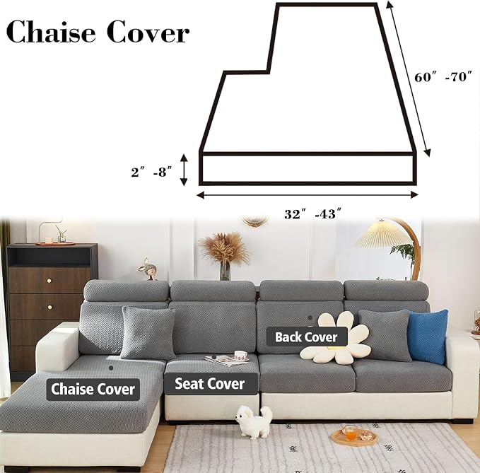 Couch Cushion Covers & Couch Cover for Sectional Sofas, Reversible Non-Slip Sofa Slipcovers, Washable Pet Proof Home Decor Protector (Yellow, Chaise Cover) - Image 2