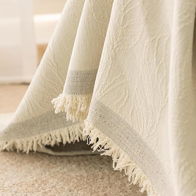 Beige Boho Couch Covers for Sofa Washable for 2 Cushion Couch,71''X118'' | Chenille Furniture Protector Sofa Couch Cover for Dogs, Soft Breathable Sofa Slipcover, Couch Throw Blankets with Tassels - Image 4