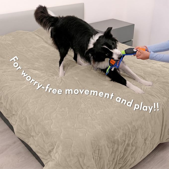 Paw Inspired Non-Slip Couch & Furniture Protector (Anti-Slip, Beige) | Waterproof, Washable Bed & Couch Cover for Dogs, Cats, and Pets, 80x90 Inch Size - Image 4