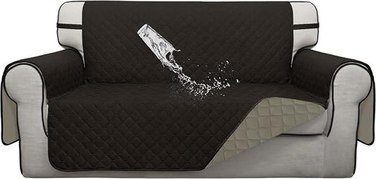 ISSUNTEX Double Protection 100% Waterproof Loveseat Sofa Covers for Living Room, Couch Covers for 2 Cushion Couch Sofa, Reversible Furniture Protector Sofa Cover for Dogs (Loveseat, Chocolate/Beige) by ISSUNTEX