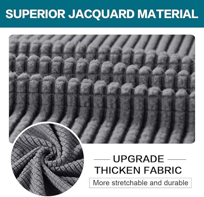 Turquoize 4 Piece Sofa Covers for 3 Cushion Couch Sofa Slipcover Soft Couch Cover for Dogs-Washable Sofa Furniture Covers with 3 Individual Cushion Covers, Jacquard Fabric (3 Cushion Sofa, Gray) - Image 3