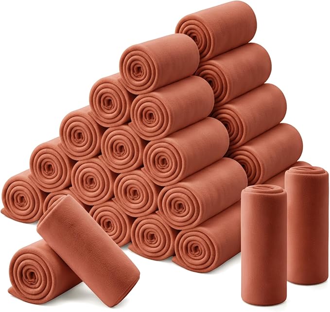 Newwiee 48 Pcs Bulk Fleece Throw Blankets 50'' x 60'' Oeko-tex Standard 100 Certified for Outdoor Wedding Guest Blankets Donation Homeless Sleepover Lap Pet Sofa, All Seasons Use (Reddish Brown) by Newwiee