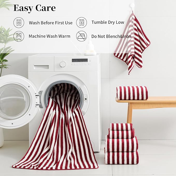 18-Piece Microfiber Bath Towels Set - 6 Bath Sheet, 6 Hand Towels, 6 Washcloths, Soft, Highly Absorbent Bathroom Towel, Quick Dry & Less Lint Shower towel for Bathroom, Hotel, Spa, Dorm-Burgundy - Image 6
