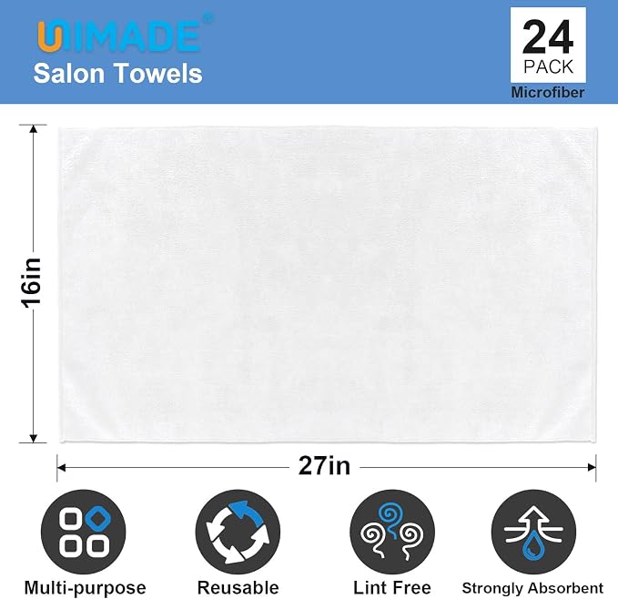 UNIMADE 24 Pack Hand Towels Set - Highly Absorbent and Quick Drying Microfiber Gym Towels, Premium Wash Cloths for Bathroom, Salon, Gym, Shower, Hotel, and Spa - 16x27 inch (White) | Quick Drying Premium Wash Cloths for Bathroom, Salon, Gym, Shower, Ho... - Image 2
