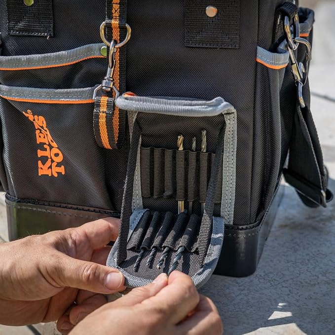 Klein Tools 5541610-14 Tool Bag with Shoulder Strap Has 40 Pockets for Tool Storage and Orange Interior - Image 9