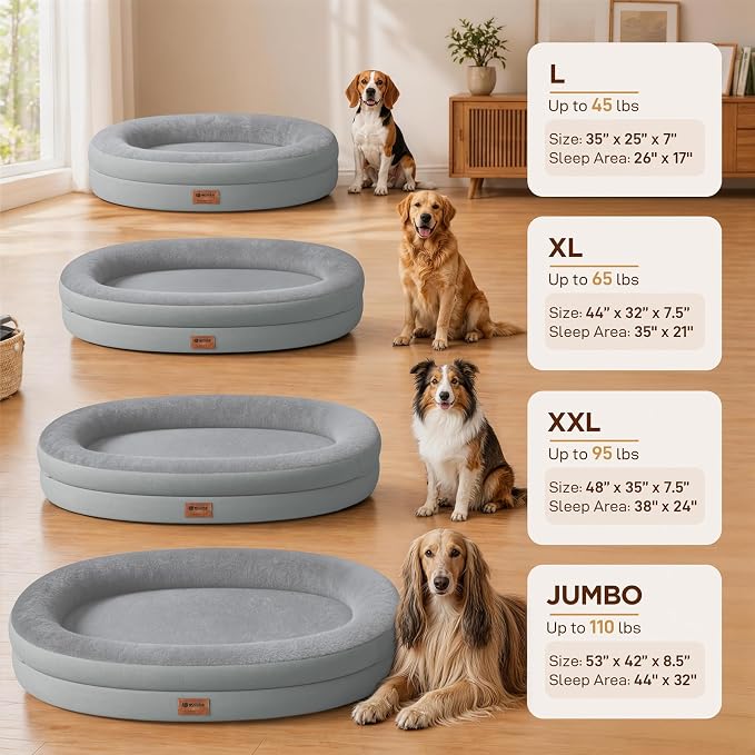 Waterproof Orthopedic Dog Bed for Extra Large Dogs, Silver | Supportive Crate Foam Relieves Joint Pressure, 360°Bolsters, Waterproof Inner,Washable Cover, Non-slip Bottom - Image 2