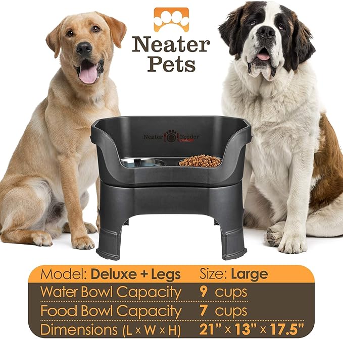 Neater Feeder Deluxe Mess-Proof Elevated Dog Bowls for Large Dogs (40+ lbs), 2 Height Adjustable (14.5” & 17.5”) No-Spill Raised Dog Bowl Stand, Stainless Steel Food Bowl Set, Made in USA, Black - Image 4