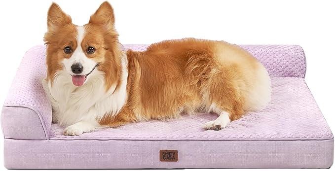 EHEYCIGA Large Dog Bed Memory Foam for Crate, Orthopedic Dog Bed Large Size Dogs with Washable Removable Cover, Waterproof Pet Sofa Couch with Nonskid Bottom, 35x22x6, Lilac by EHEYCIGA