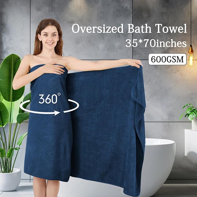 8-Piece Navy Bath Towels Set,2 Oversized Large Bath Towels Sheet,2 Hand Towels and 4 Washcloths - 600 GSM Soft Luxury Towel Set,Highly Absorbent Quick Dry Towel Collection for Bathroom,Hotel and Spa - Image 2