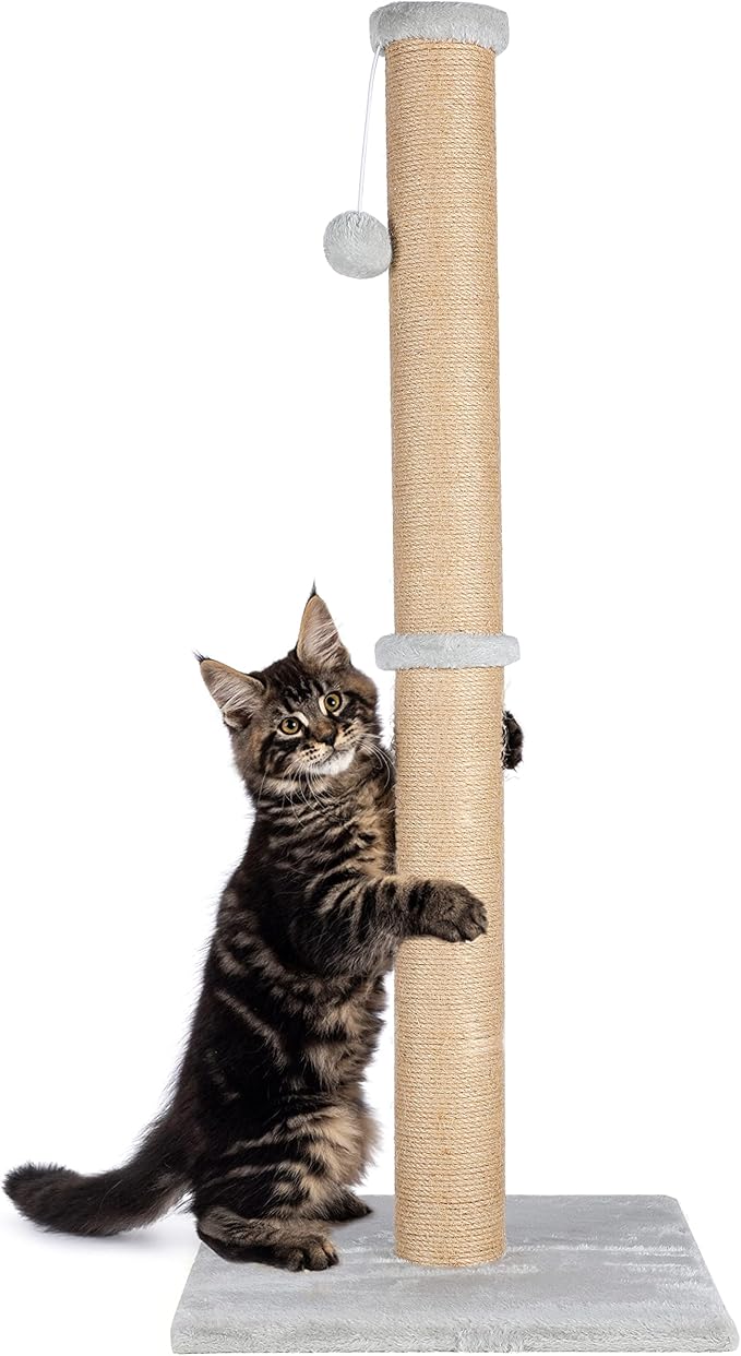 FluffyDream 37'' Cat Scratching Post, Natural Sisal Rope Scratcher with Dangling Teaser Ball and Covered with Soft Plush for Kittens and Adult Cats, Sand Color by FluffyDream