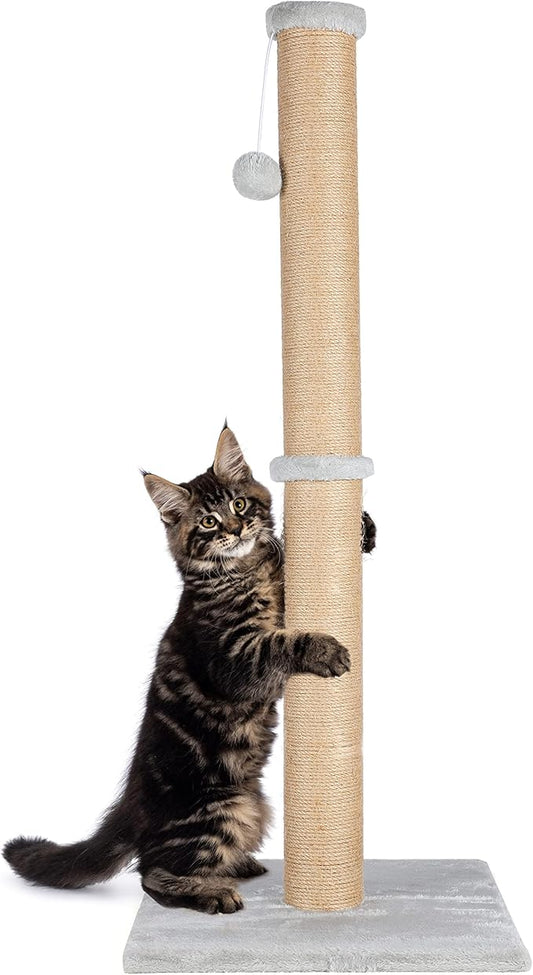 FluffyDream 37'' Cat Scratching Post, Natural Sisal Rope Scratcher with Dangling Teaser Ball and Covered with Soft Plush for Kittens and Adult Cats, Sand Color by FluffyDream