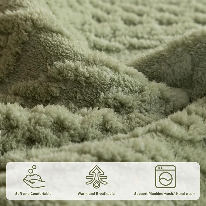vctops Cable Jacquard Plush Sofa Couch Covers Boho Fuzzy Couch Cover for Dogs Soft Non Slip Sectional Sofa Slipcover Thick Warm Washable Furniture Protector for Kids, Pets (Sage Green,36"x94") - Image 4