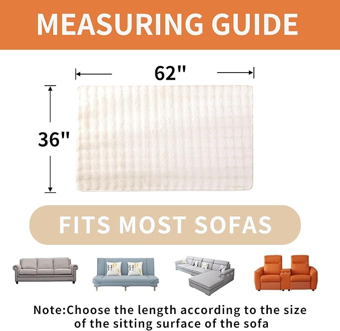 Waterproof Dog Bed Cover Non Slip Couch Covers for Dogs Washable Soft Faux Fur Sofa Cover Couch Covers for 2 Cushion Couch Sofa Pet Friendly (Off White) - Image 6