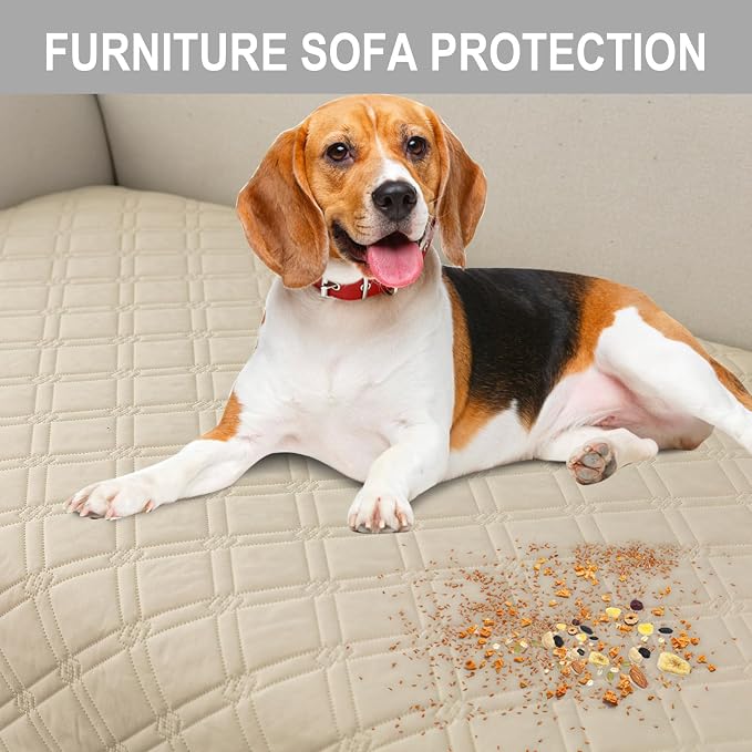 Genina L Shape Couch Cover, Sectional Couch Chaise Covers, Waterproof Washable Sofa Covers for Right L Shape Chaise Lounge, Anti-Slip Sofa Slipcovers for Dogs Cats Pet Friendly(Beige) - Image 5