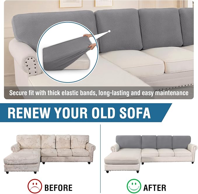 H.VERSAILTEX Backrest Cushion Covers Sectional Couch Back Cushion Covers for Sectional Sofa Set for Both Left/Right Couch (Back Only: 1 Chaise + 3 Sofa, Dove) - Image 5