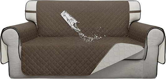 ISSUNTEX Double Protection 100% Waterproof Loveseat Sofa Covers for Living Room, Couch Covers for 2 Cushion Couch Sofa, Reversible Furniture Protector Sofa Cover for Dogs (Loveseat, Camel/Ivory) by ISSUNTEX