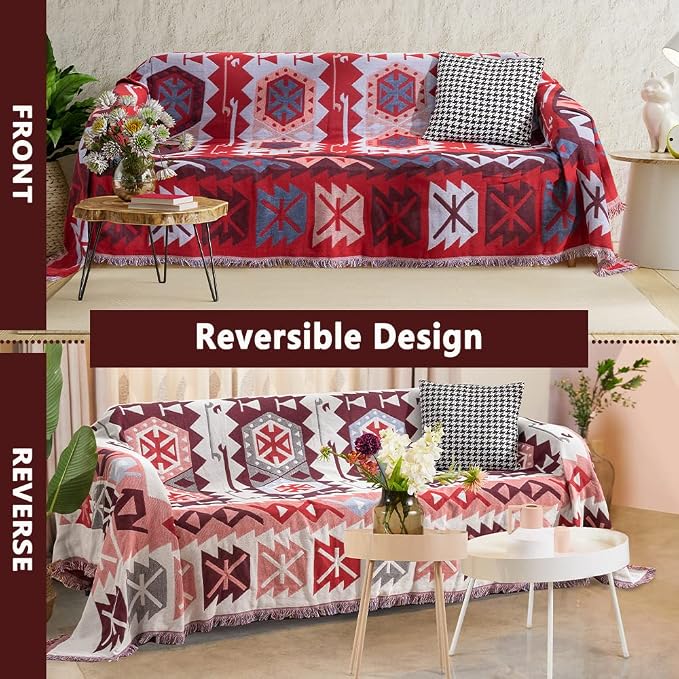 Homcosan Sofa Slipcovers Towel Reversible Couch Cover for 3 Seat Cushion Blanket Sofa Cover Bohemian Couch Slipcovers with Tassels Couch Protector for Pets, Kids （X-Large - Image 2