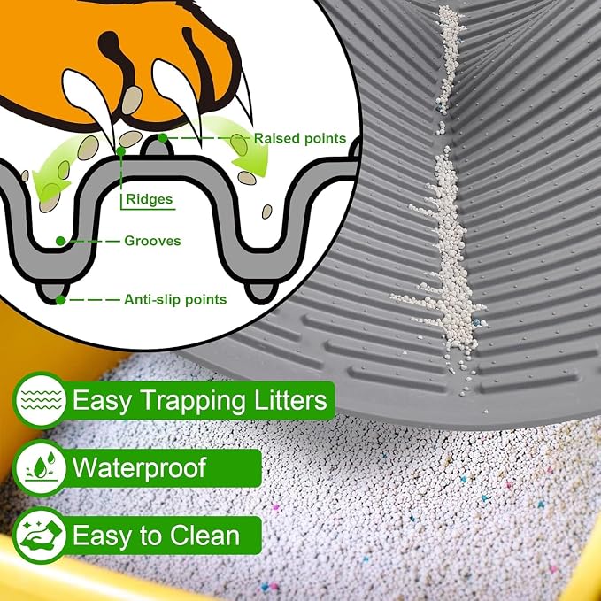 Gosmol Cat Mat for Litter Box, L 24''x15 ''Waterproof & Urine-Proof Silicone kitty litter Mat, Easy Clean Non-Slip Rubber Pet Mats for All kind of Litter Boxes & Floors - Grey - Image 3