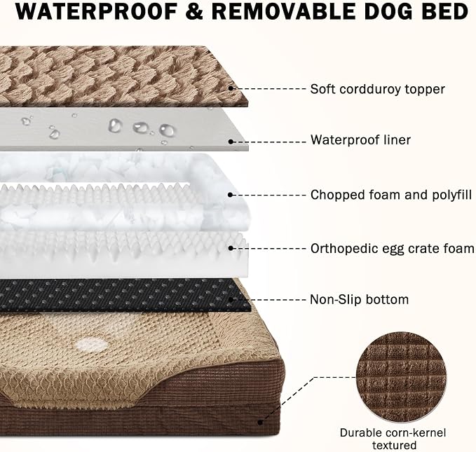 INVENHO Orthopedic Dog Beds Large Sized, XL Washable Egg-Crate Memory Foam Dog Couch with Washable Removable Cover, Waterproof Lining and Nonskid Bottom - Image 5