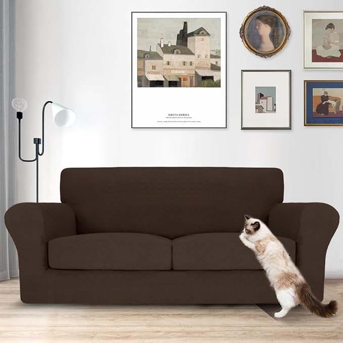 MAXIJIN 3 Piece Couch Covers for 2 Cushion Couch Sofa Cover, Stretch Loveseat Sofa Slipcovers for Sofas with 2 Large Cushions, Thick Dogs Pet Furniture Covers (71"-91", Coffee) - Image 2