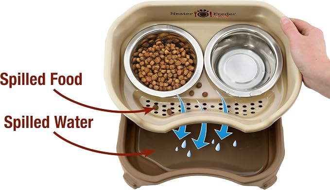 Neater Feeder Express Mess Proof Cat Bowls Elevated, No Spill Feeding Station, Stainless Steel Dishes for Food and Water, Raised Bowls for Indoor Cats, No Fatigue Whisker Friendly Dish, Cappuccino - Image 3
