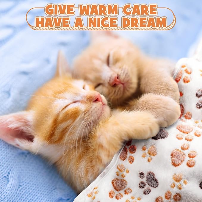 Tegeme 12 Pcs Pet Blankets 23 x 16 Inch Soft Fluffy Fleece Dog Cat Warm Paw Print Pattern Blankets Flannel Throw for Pets Dog Puppy Cat(White) - Image 5