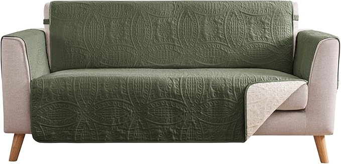 Olive Green Loveseat Covers for 2 Cushion Couch, Water-Repellent Slip Covers for Sofa, Washable Love Seat Quilted Couch Cover, Pet Friendly Loveseat Slipcovers (Loveseat 48", Olive Green) by Pamhaven
