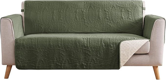 Olive Green Loveseat Covers for 2 Cushion Couch, Water-Repellent Slip Covers for Sofa, Washable Love Seat Quilted Couch Cover, Pet Friendly Loveseat Slipcovers (Loveseat 48", Olive Green) by Pamhaven