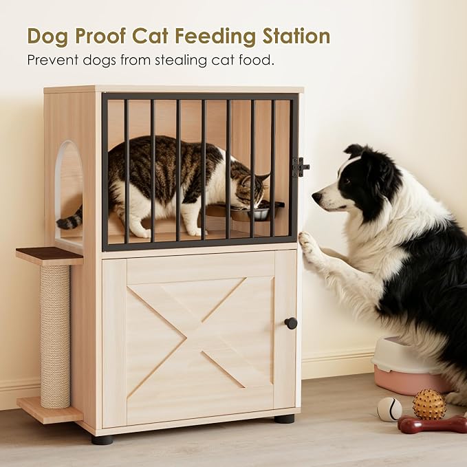 Dog Proof Cat Feeding Station, Dog Proof Cat Feeder, Cat Food Table | Cat Feeding Station with Scratching Post, Elevated Cat Food Bowls with Stand, Pet Food Storage Cabinet, Cat House Furniture - Image 8