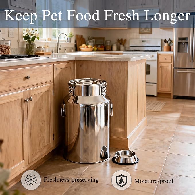 25 Lbs Stainless Steel Dog Food Storage Container with Scoop, Large Metal Dog Food Bin with Airtight Lid & Locking Clamp, Pet Food Container for Dogs & Cats, Keep Fresh, Easy to Clean - Image 4