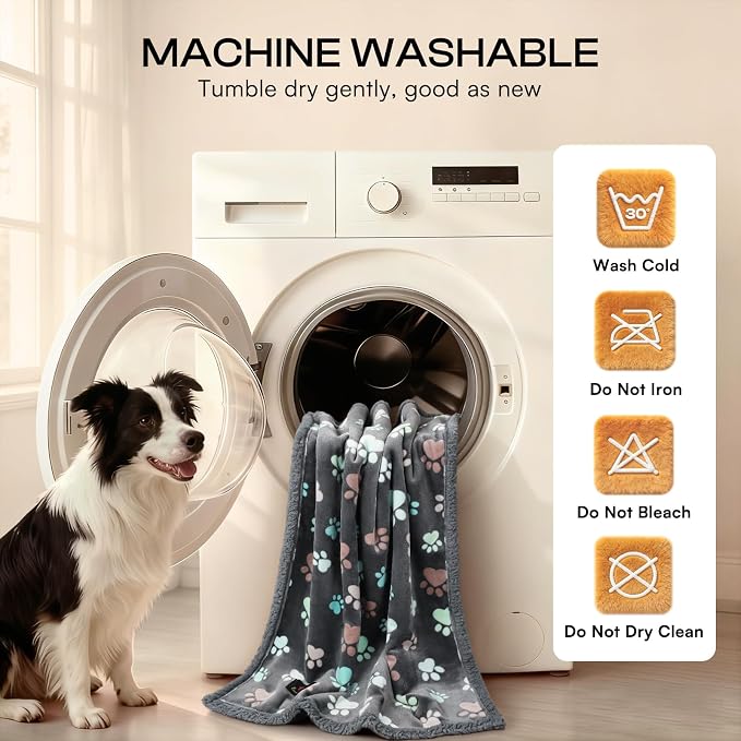 Luciphia Waterproof Pet Blankets for Couch Sofa Bed Cover Liquid Pee Proof Washable Soft Fluffy Large Dog Blanket Reversible Furniture Protection Grey Paw Thicken Large（65" x 57"） | Soft Print Pet Blanket Washable Pee Proof, Furniture Protector for Cou... - Image 7
