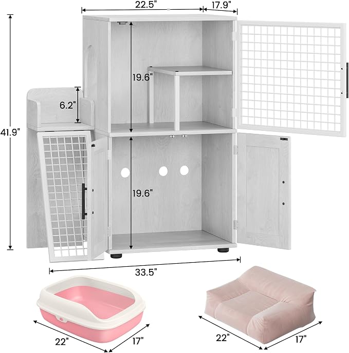 IDEALHOUSE Modern Cat Litter Box Enclosure with Platform, Double Layer Hidden Litter Box, Indoor Washroom, Villa Cat House with Ladder, 33.5" l x 17.9" w x 41.9" h,White - Image 6