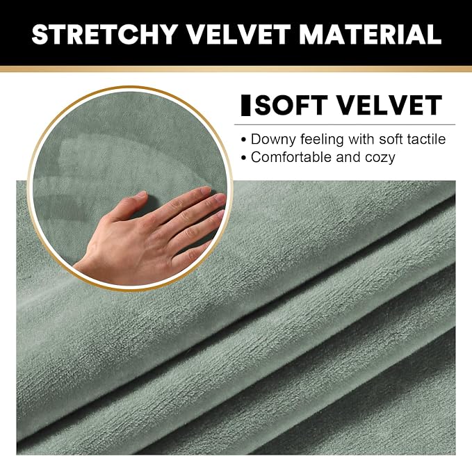 PrinceDeco Velvet Plush Couch Cover Stretch 2 Piece Chair Cover Chair Slipcover Washable Furniture Protector Couch Soft with Elastic Bottom Armchair Cover Width Up to 49 Inch(Small, Seagrass) - Image 4
