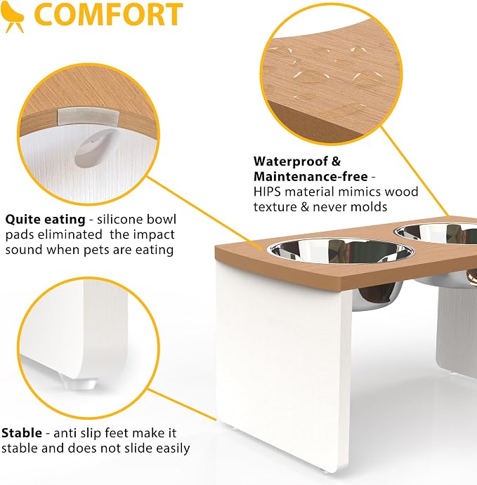 Elevated Dog Bowls, Waterproof Raised Dog Bowl for Medium & Large Dogs, HIPS Poly Lumber Stand with 2 Stainless Steel Bowls, Indoor & Outdoor Use (10'' Tall–48 oz Bowl, Teak-White) - Image 5
