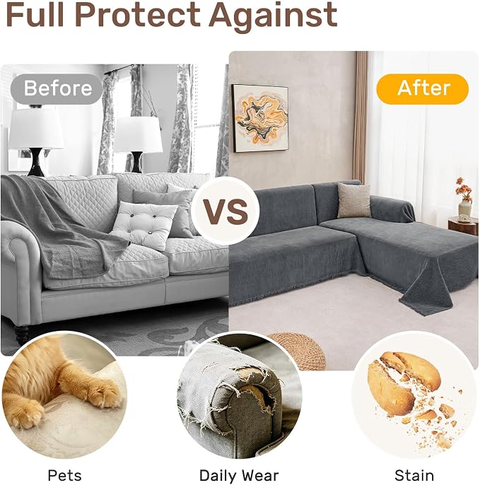 2 Pieces Sectional Couch Covers L Shaped Cover XL Dark Gray | Thick Washable Fabric for L Shaped Sectional Sofa, Anti-Pet Hair, Stain & Wear Resistant, Easy Care & Installation - Image 4
