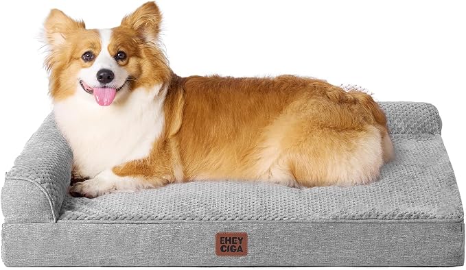EHEYCIGA Large Dog Bed Memory Foam for Crate, Orthopedic Dog Bed Large Size Dogs with Washable Removable Cover, Waterproof Pet Sofa Couch with Nonskid Bottom, 35x22x6, Grey by EHEYCIGA
