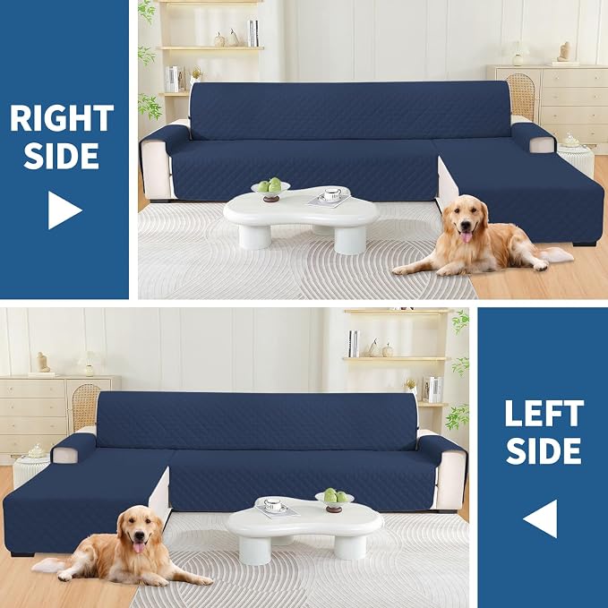 Waterproof Sectional Couch Covers for Dogs, Reversible L Shaped Couch Cover, Sectional Couch Covers L Shape for Pets Dog Cat, Quilted Sofa Covers Washable Sectional (Large, Berlin Blue) - Image 5