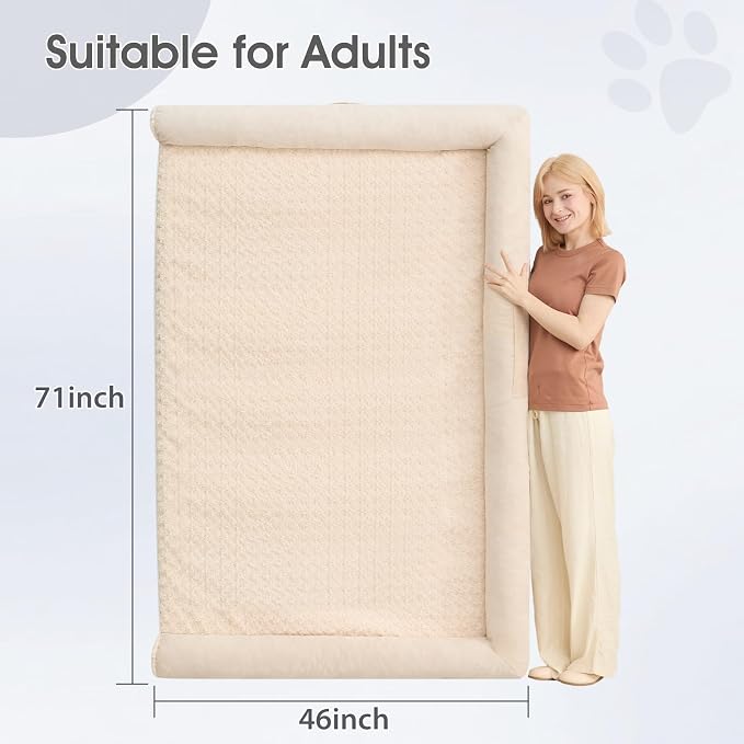 BFPETHOME Orthopedic Washable Human Dog Bed for Adult & Dog Cozy Sleep | Human Size Waterproof Big Soft Pet Couch Bed for Adult & Dogs Relax with Removable Cover Supportive Foam Beige 71x46 Inch - Image 6