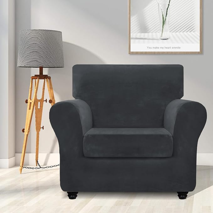 ZNSAYOTX Luxury Velvet Chair Slipcovers with Arm 2 Piece Stretch Chair Covers for Living Room Thick Soft Armchair Slipcover Anti Slip Pet Friendly Furniture Protector (Black),30"-47"(1 Cushion) - Image 2