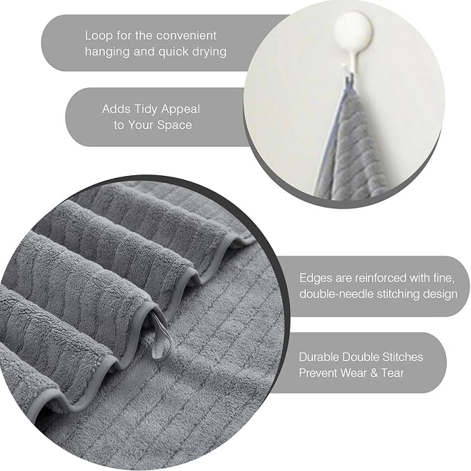 Hailea Grey Hand Towels Set 16x31 Inches,Soft Microfibers Bathroom Towel Set 2 Pack,Highly Absorbent Quick Dry Luxury Towel Hotel Spa Gym Hand Towel Collection for Bathroom - Image 3
