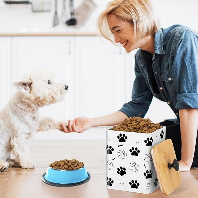 Reallnaive Airtight Dog Treat Container Set of 3 with Bamboo Lids Metal Treat Jars for Countertop Decorative Pet Snack Food Storage Canister Kitchen Biscuit Holder(White) - Image 6