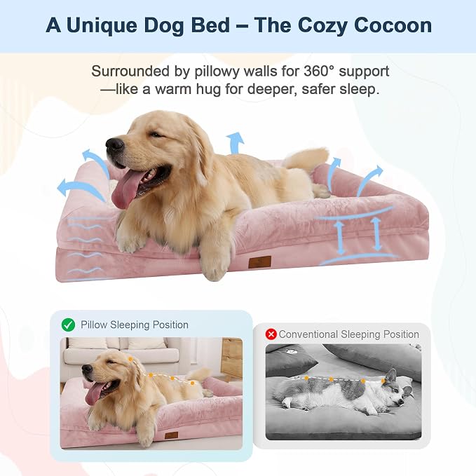 Jumbo Waterproof Dog Bed for Extra Large Size Dogs with Bolster | 360 Degree Bolster Support, Egg Crate Foam, Waterproof Liner, Non-Slip Bottom, Machine Washable Cover, 53 x 42 Inch - Image 3