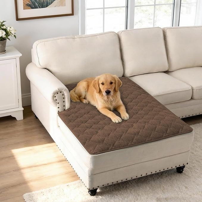 H.VERSAILTEX Couch Cover Chenille Pet Fuzzy Sofa Covers for 2 Cushion Couch and Chaise Anti Slip Washable Sofa Slipcovers Soft Couch Protector Cover for Dogs Cats Kids(40" x 50",Coco Mocha) by HVERSAILTEX