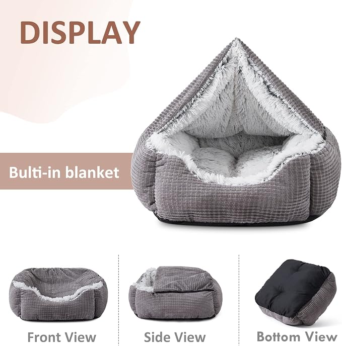 MIXJOY Dog Beds for Large Medium Small Dogs, Rectangle Cave Hooded Blanket Puppy Bed, Luxury Orthopedic Cat Beds for Indoor Cats, Warmth and Machine Washable (30 inches, Grey) - Image 9