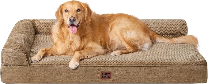 EHEYCIGA Extra Large Dog Bed Othorpedic, Memory Foam XL Dog Bed with Washable Removable Cover, Waterproof Pet Sofa Couch XLarge Size Dogs with Nonskid Bottom, 44x32x6.5, Camel by EHEYCIGA
