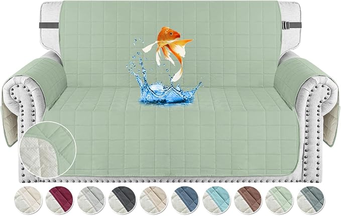 MAXIJIN Waterproof Love Seat Couch Covers 2 Cushion Sofa, 49" Quilted Loveseat Cover Slipcovers for Pets Dog Couch Cover Protector with Elastic Strap & Side Pocket (Loveseat, Mint Green) by MAXIJIN