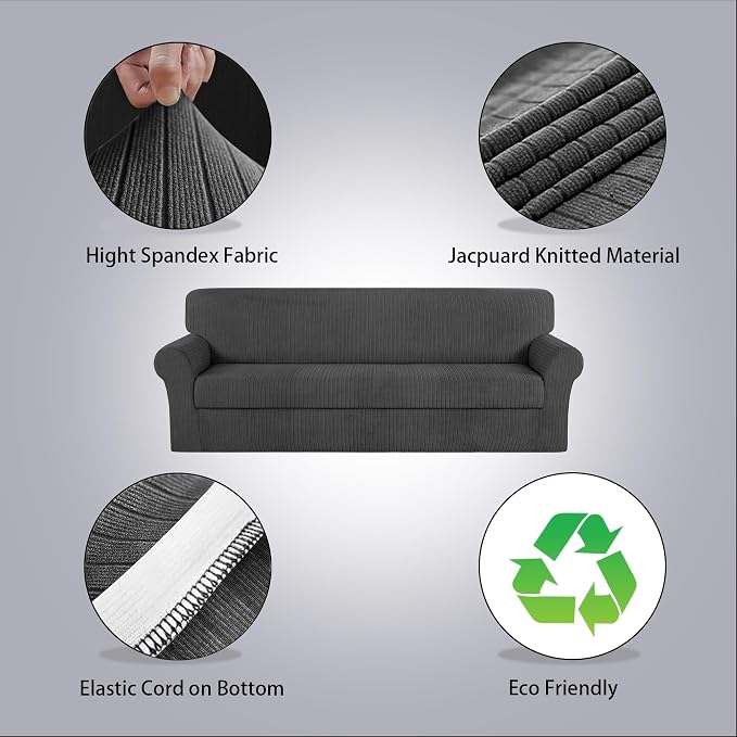 Oversized Sofa Cover Stretching Skid Resistance Couch Cover for Pets Washable, Thick and Durable Soft High Spandex Striped Pattern Sofa Covers (Oversized Sofa, Dark Gray) - Image 2
