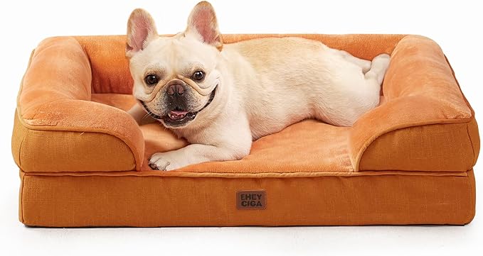 EHEYCIGA Orthopedic Dog Bed Medium Size Dog, Waterproof Washable Pet Beds | Non-Slip Bottom and Egg-Crate Memory Foam Dog Couch Bed with Washable Removable Cover, Pumpkin Orange by EHEYCIGA